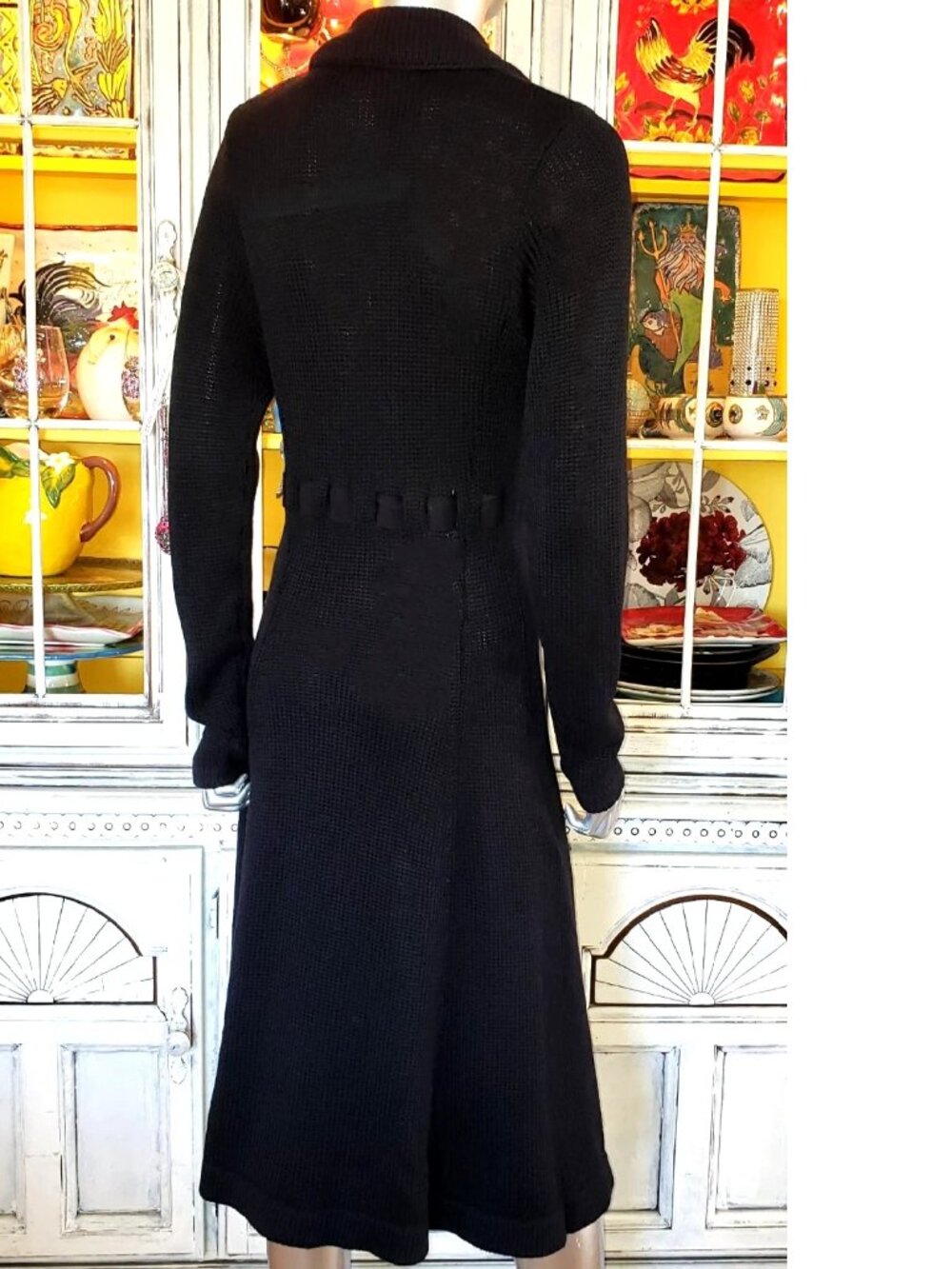 Vintage Betsey Johnson New York Duster Coat Black Sweater Dress Knit Jacket M S - Picture 6 of 14